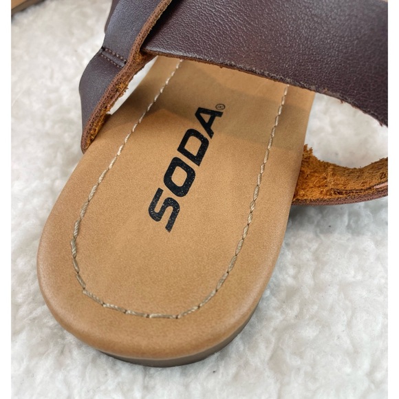 SODA • Borgo Brown/Tan Ankle Strap Flat Sandals - Picture 13 of 16